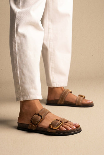ATENEO - Leather Sandals Anatomical Footbed - Taupe Suede
