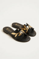 IRIS - Leather Sandals Leaf Detail - Black Matte