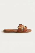IRIS - Leather Sandals Leaf Detail - Tan Matte