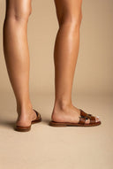 IRIS - Leather Sandals Leaf Detail - Tan Matte