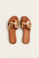 IRIS - Leather Sandals Leaf Detail - Tan Matte