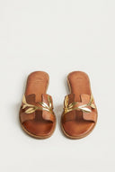 IRIS - Leather Sandals Leaf Detail - Tan Matte