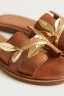 IRIS - Leather Sandals Leaf Detail - Tan Matte