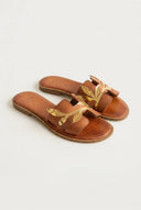 IRIS - Leather Sandals Leaf Detail - Tan Matte