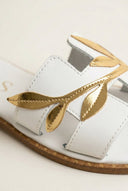 IRIS - Leather Sandals Leaf Detail - White Matte