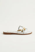 IRIS - Leather Sandals Leaf Detail - White Matte