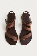 IRIS - Leather Sandals Slanted Closure - Dark Brown Matte