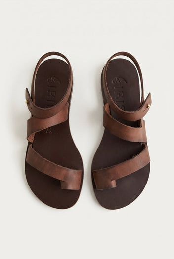 IRIS - Leather Sandals Slanted Closure - Dark Brown Matte