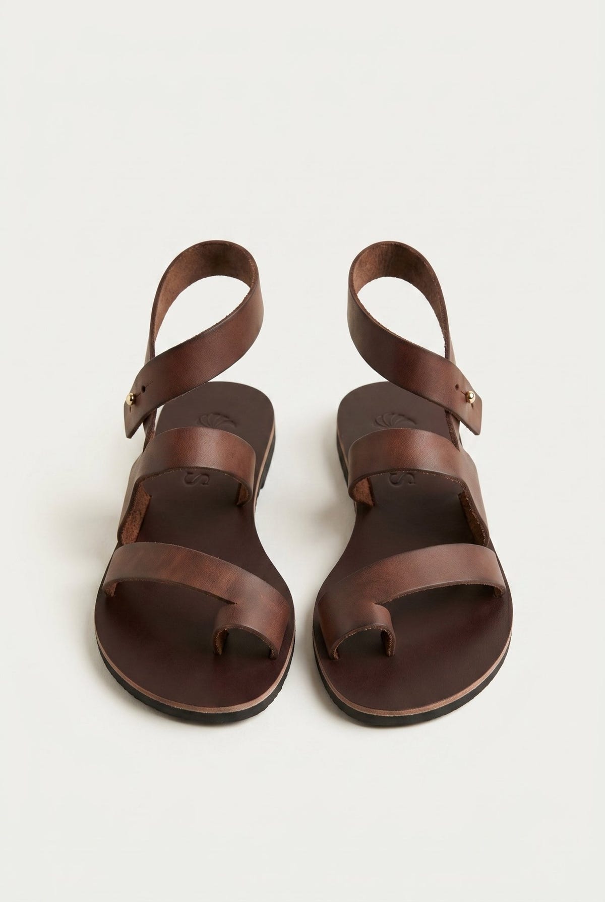 IRIS - Leather Sandals Slanted Closure - Dark Brown Matte