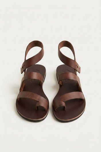 IRIS - Leather Sandals Slanted Closure - Dark Brown Matte