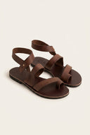 IRIS - Leather Sandals Slanted Closure - Dark Brown Matte