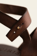 IRIS - Leather Sandals Slanted Closure - Dark Brown Matte