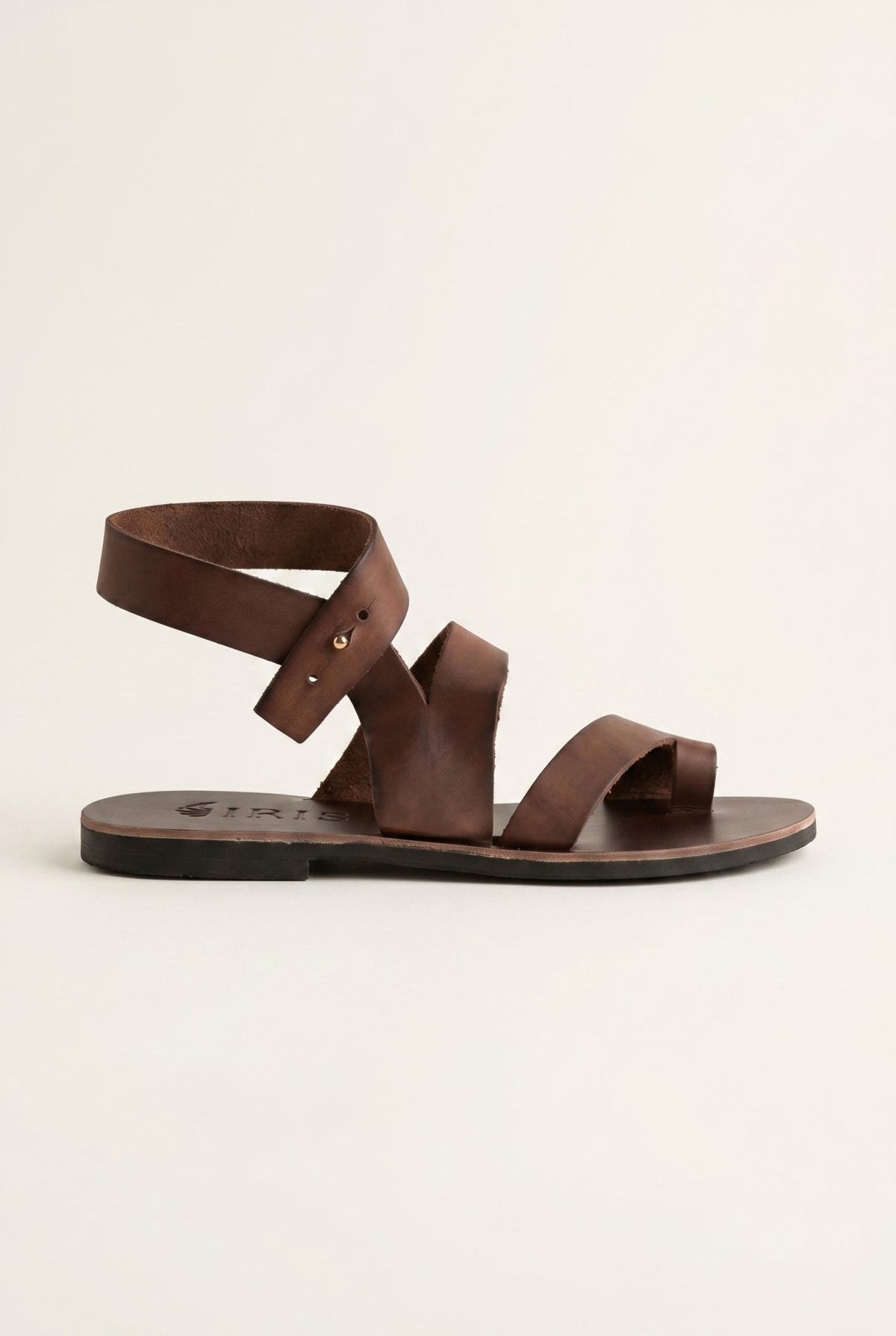 IRIS - Leather Sandals Slanted Closure - Dark Brown Matte
