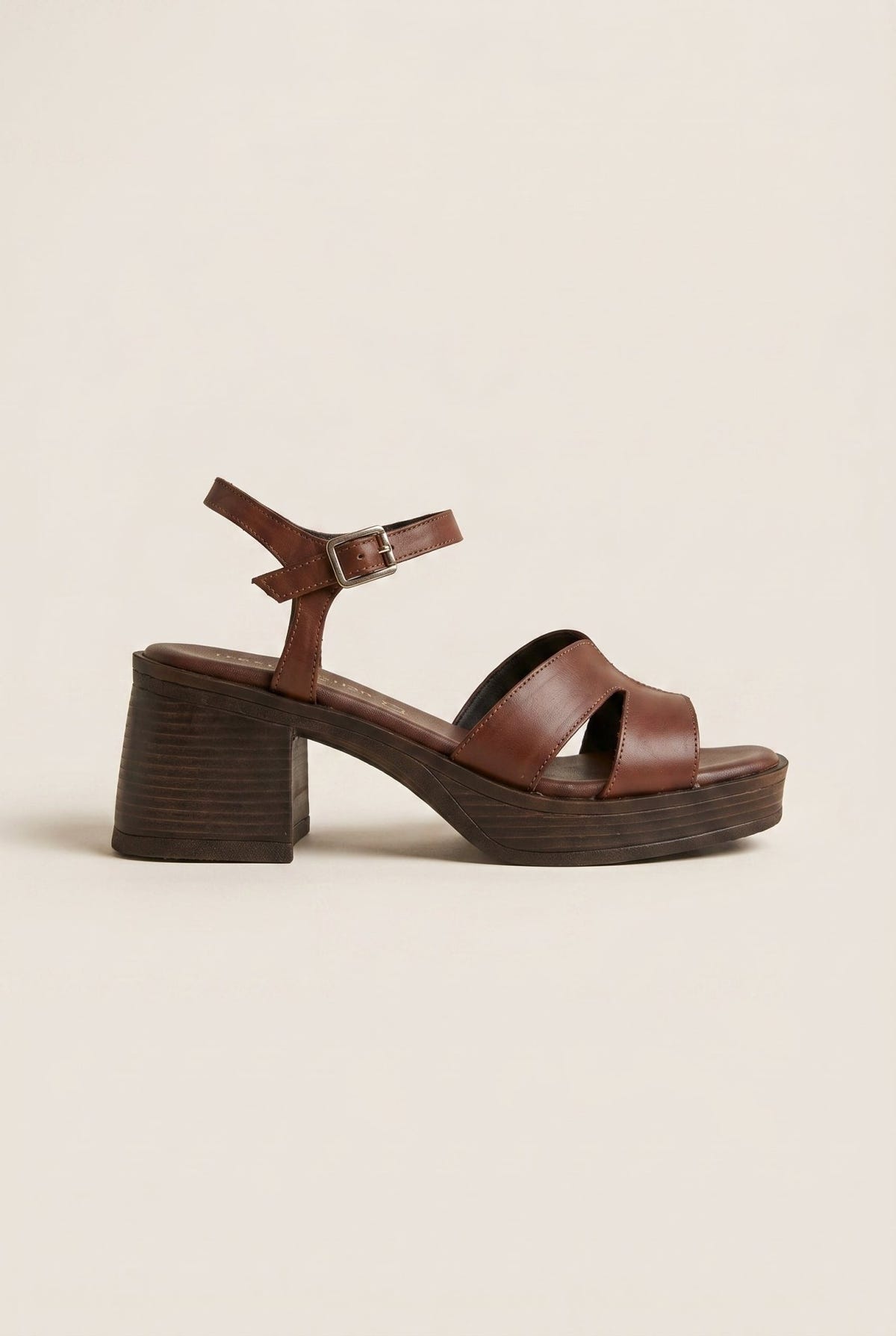 TFP - Leather Sandals with Ankle Strap - Brown Matte