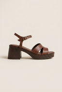 TFP - Leather Sandals with Ankle Strap - Brown Matte
