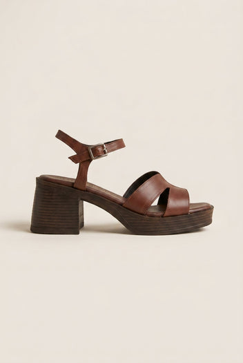 TFP - Leather Sandals with Ankle Strap - Brown Matte