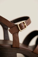 TFP - Leather Sandals with Ankle Strap - Brown Matte