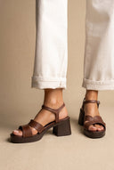 TFP - Leather Sandals with Ankle Strap - Brown Matte