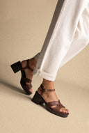 TFP - Leather Sandals with Ankle Strap - Brown Matte