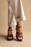TFP - Leather Sandals with Ankle Strap - Brown Matte