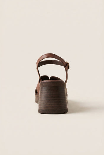 TFP - Leather Sandals with Ankle Strap - Brown Matte