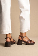 TFP - Leather Sandals with Ankle Strap - Brown Matte