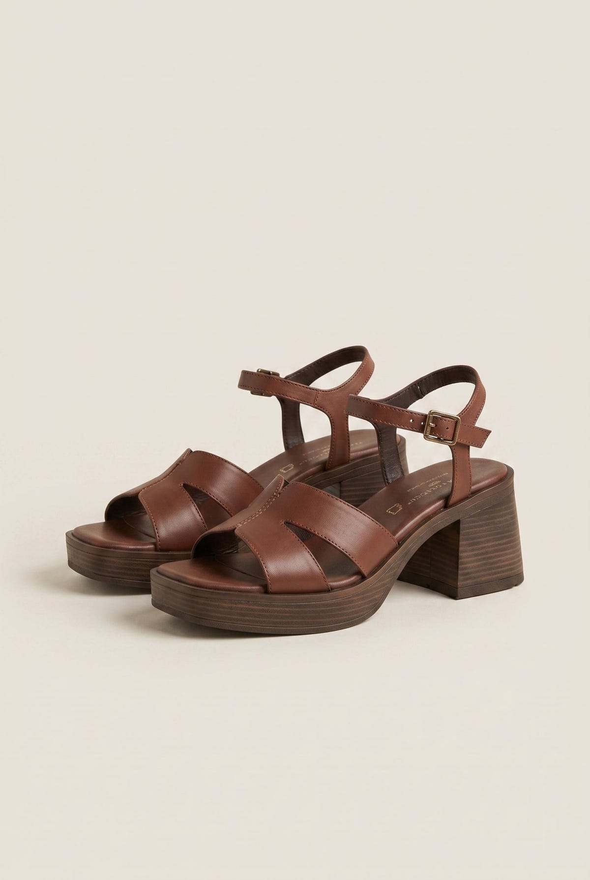 TFP - Leather Sandals with Ankle Strap - Brown Matte