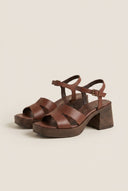 TFP - Leather Sandals with Ankle Strap - Brown Matte