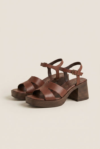 TFP - Leather Sandals with Ankle Strap - Brown Matte