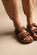 FANTASY SANDALS - Leather Sandals with Buckles - Brown Suede