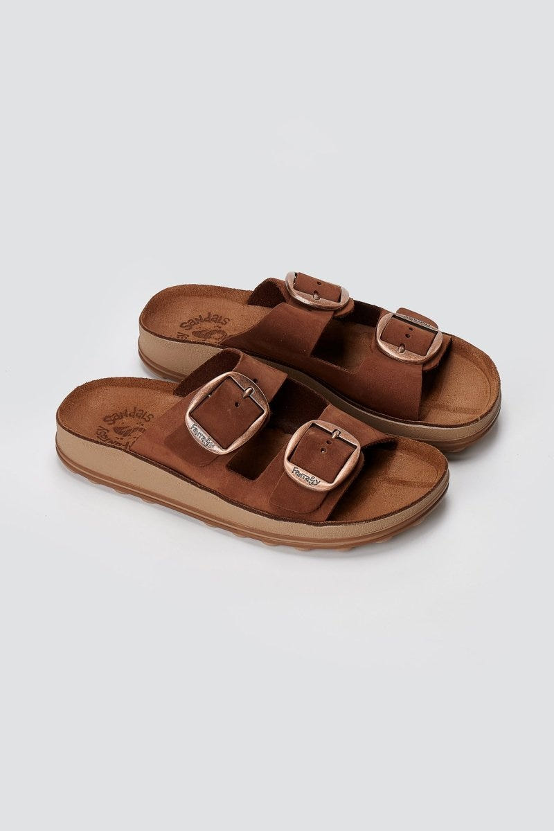 FANTASY SANDALS - Leather Sandals with Buckles - Brown Suede
