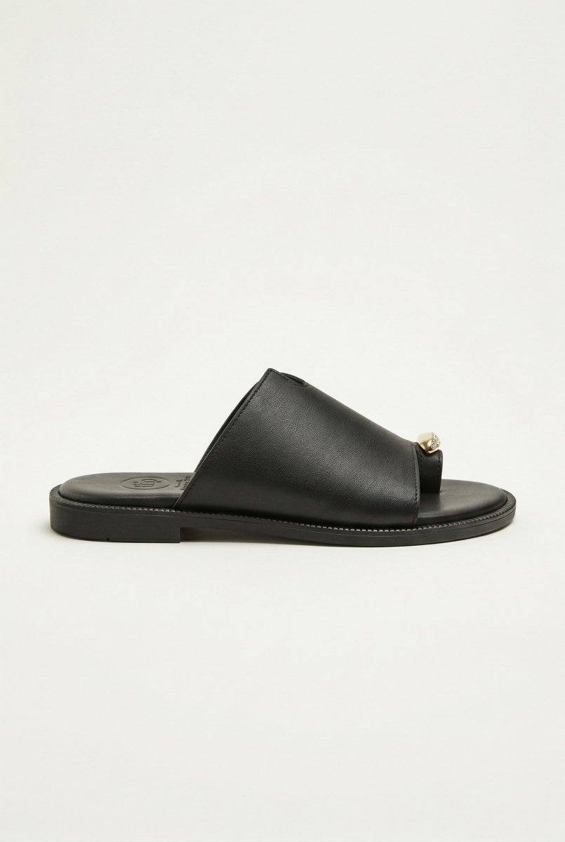 TFP - Leather Sandals with Rhinestones - Black Matte