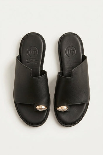 TFP - Leather Sandals with Rhinestones - Black Matte