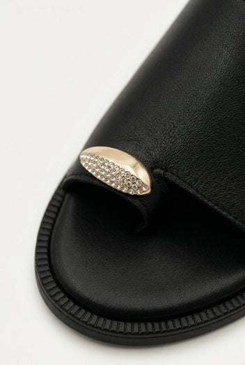 TFP - Leather Sandals with Rhinestones - Black Matte