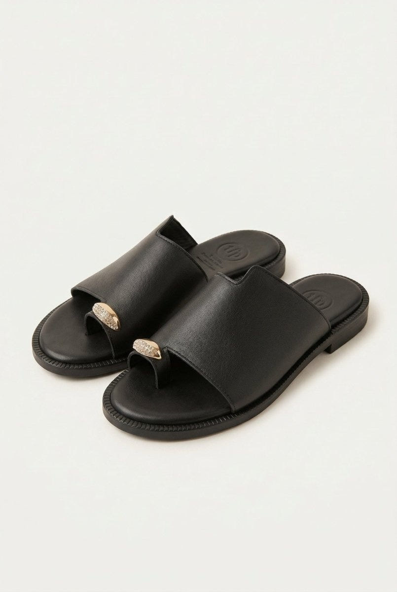 TFP - Leather Sandals with Rhinestones - Black Matte