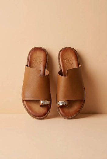 TFP - Leather Sandals with Rhinestones - Tan