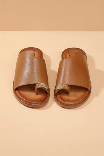 TFP - Leather Sandals with Rhinestones - Tan