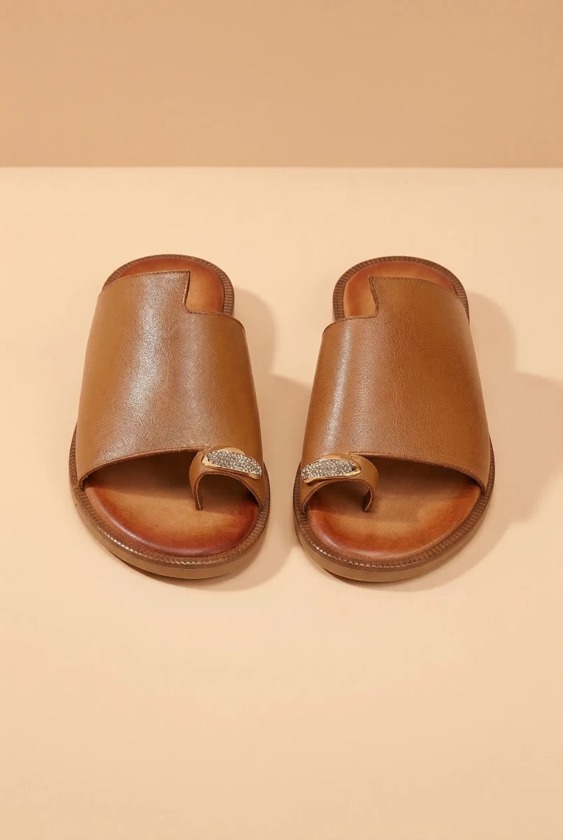 TFP - Leather Sandals with Rhinestones - Tan