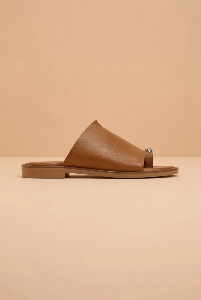 TFP - Leather Sandals with Rhinestones - Tan