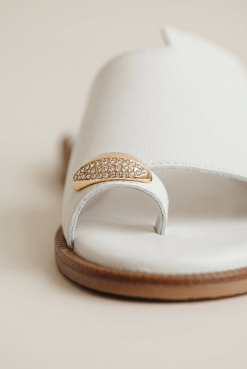 TFP - Leather Sandals with Rhinestones - White Matte
