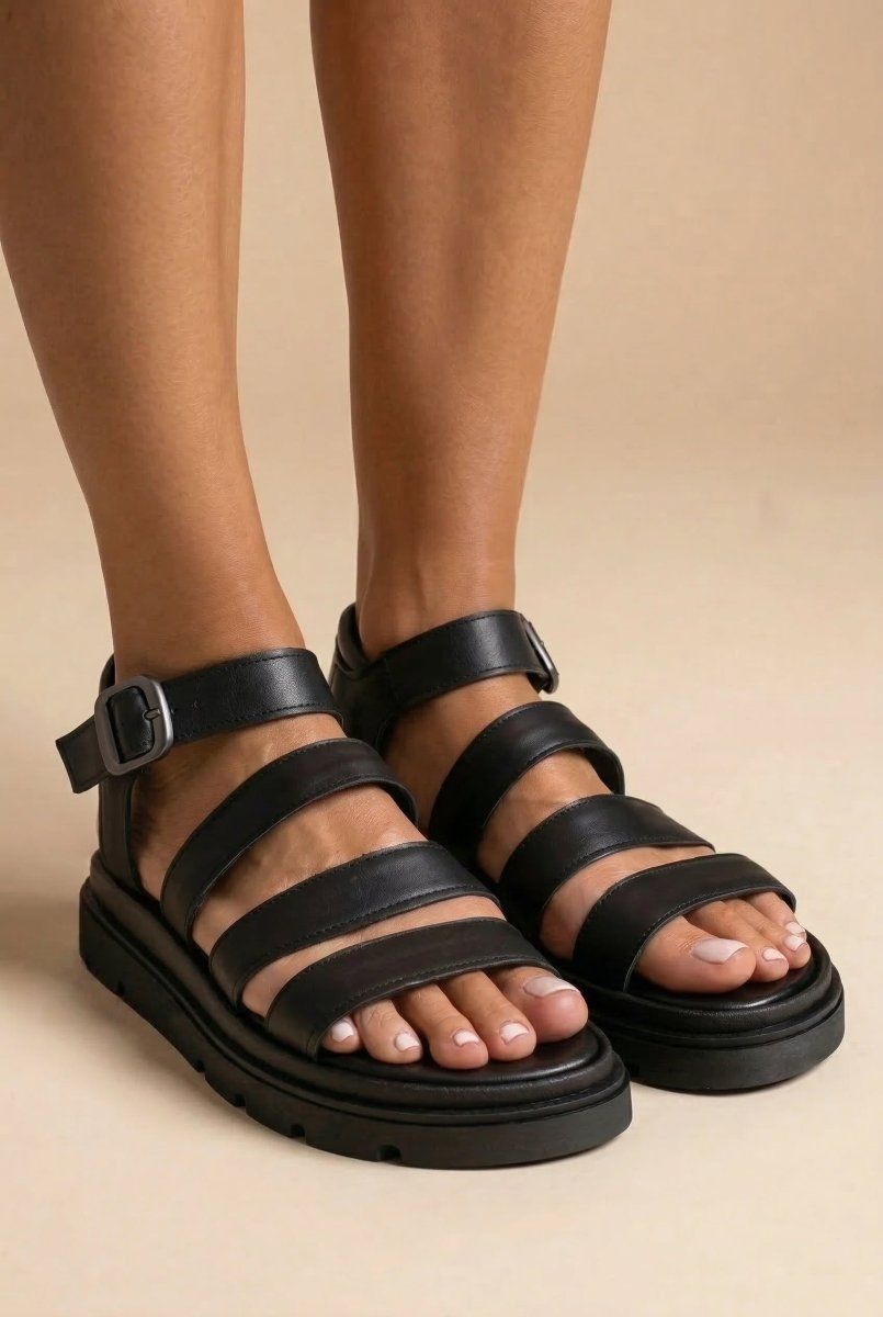 TFP - Leather Sandals with Straps - Black