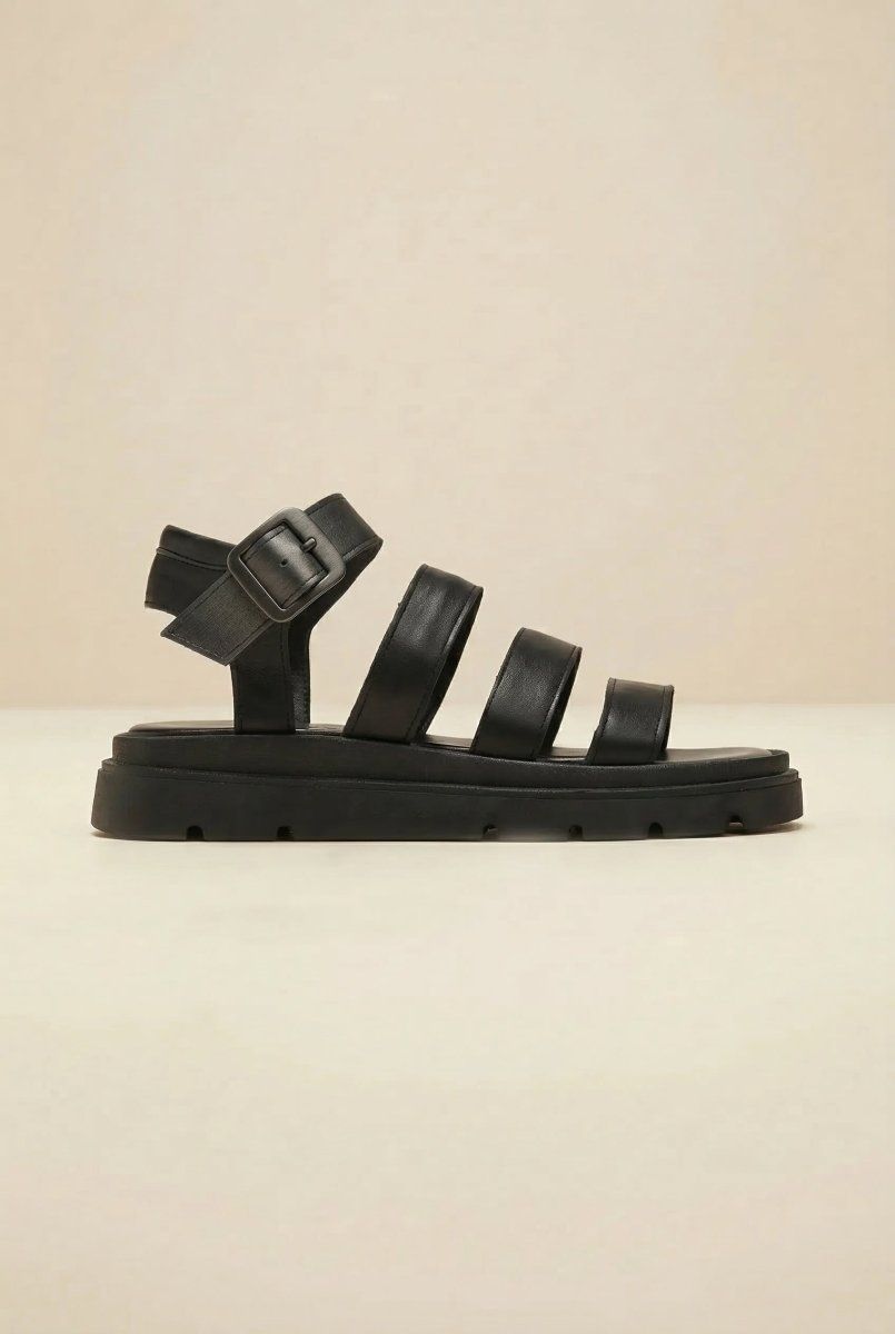 TFP - Leather Sandals with Straps - Black