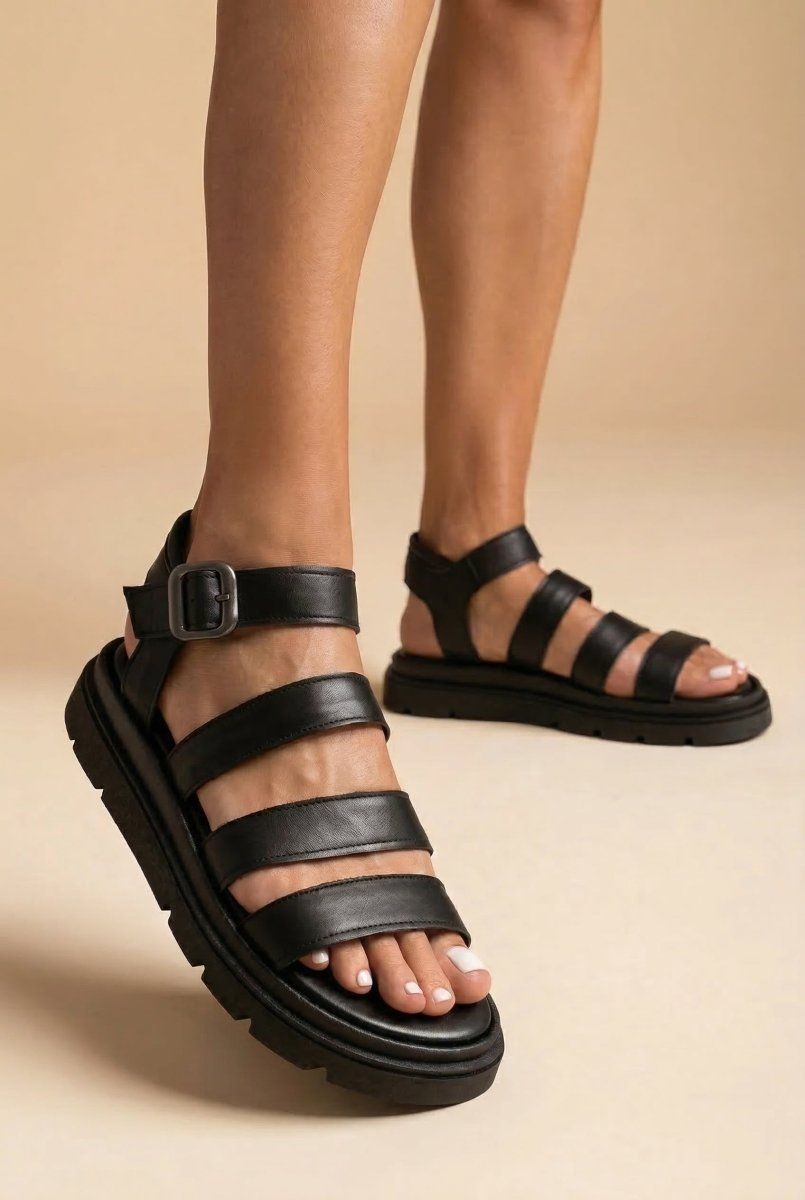 TFP - Leather Sandals with Straps - Black