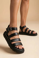 TFP - Leather Sandals with Straps - Black