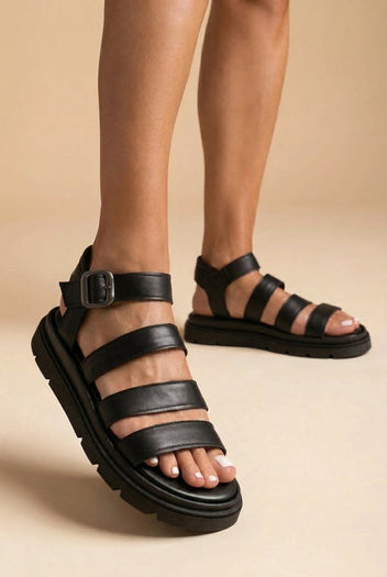 TFP - Leather Sandals with Straps - Black