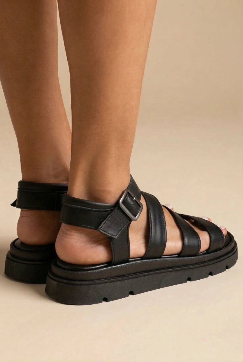 TFP - Leather Sandals with Straps - Black