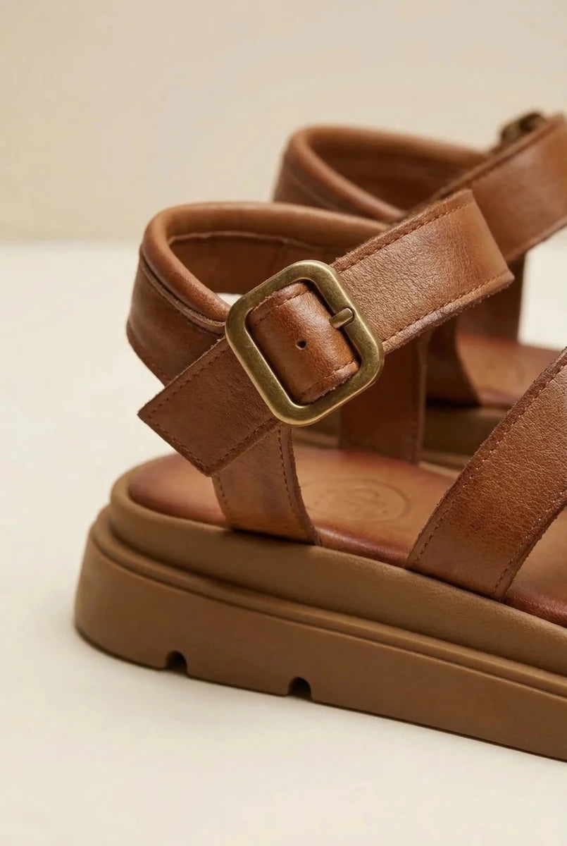 TFP - Leather Sandals with Straps - Tan