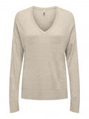 Λεπτό πλεκτό με v cut λαιμόκοψη ONLY 15339543 - Μπεζ - thefashionproject.gr - ONLY