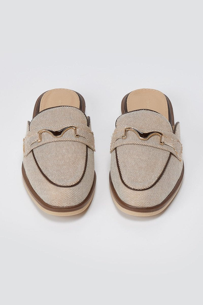 Ideal shoes - Loafer Mules Metal Detail - Taupe canvas