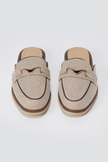 Ideal shoes - Loafer Mules Metal Detail - Taupe canvas